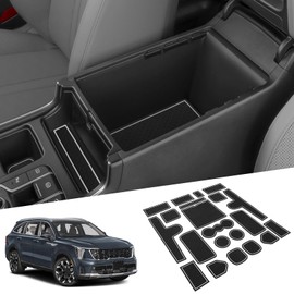 ZZEQYG Center Console Liner for Kia Sorento 2021 2022 2023 2024 2025 Accessories Cup Holder Mat, Door Slot Mats, Coaster Trim, Non-Slip Dust Interior 21PC Set (Black & White Trim)