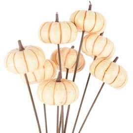 LUEYAO Mini Artificial White Pumpkin Stems Plants Fake Branches for Vase Bouquets Home Office Decor 8PCS