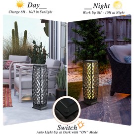 Tangkula 2 Pieces Outdoor Solar Powered Floor Lamps, IP65 Waterproof Wicker Floor Lamps with Auto On/Off LED Light, Outdoor Decor Lanterns for Garden Patio Porch Deck Pool Pathway Driveway (Mix Brown)