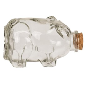 Piggy Bank Glass with Cork Stopper, Glass with Cork, Approx. 14 x 8 cm, Original Small Money Boxes for Children