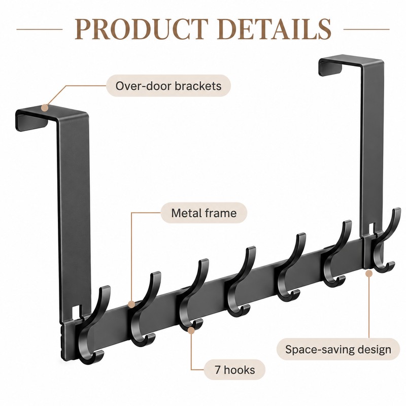Over The Door Hooks Organizer Rack – No-Drill Aluminum Door