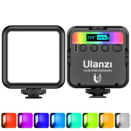 Video Light RGB, ULANZI VL49 Led Camera Light Mini 360° Full-Color w 3 Cold Shoe, Portable Light Rechargable 2500K-9500K, On Camera Light with Support Magnet Adsorption