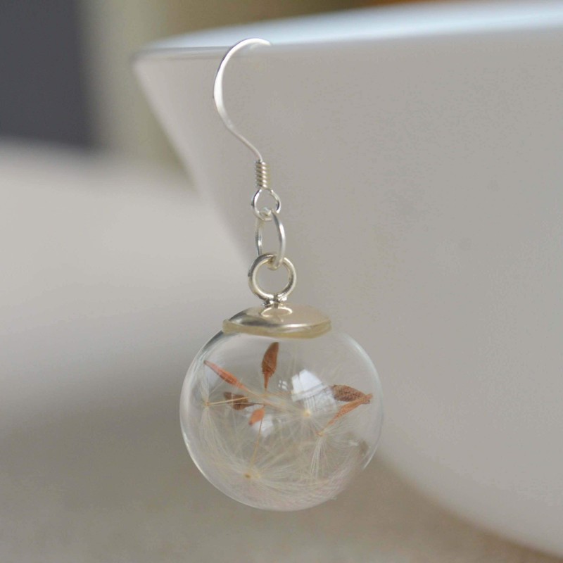 Dandelion Real Flower Make a Wish Glass Ball 925 Sterling