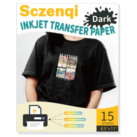 SCZENQI Heat Transfer Paper for T Shirts 15 Sheets, 8.5" X 11" Printable Heat Transfer Vinyl, Vivid Color & Durable Iron on Transfer Paper for Dark Fabric 3.0