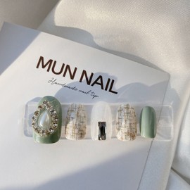 MunNail Pearl Tweed Nail Tip - Square / MunNail 진주 트위드 네일팁 - 스퀘어