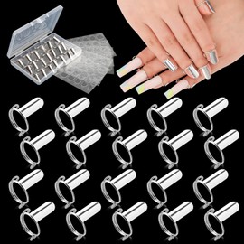 EBANKU Wudu Nail Ring for Acrylic Nails, Adjustable Fingernail Rings with 120 Pieces Nail Glue, Reusable Metal Nail Ring Set for Artificial Nails, Nail Art Decoration (Silver)