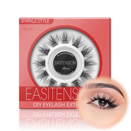 DIY Eyelash Extension, 3D Effect Individual Melt Flare Lash Cluster Natural Lashes Set, Home Eyelash Extension, D curl Lashes Pack 12mm,14mm (14MM-Sparkle)