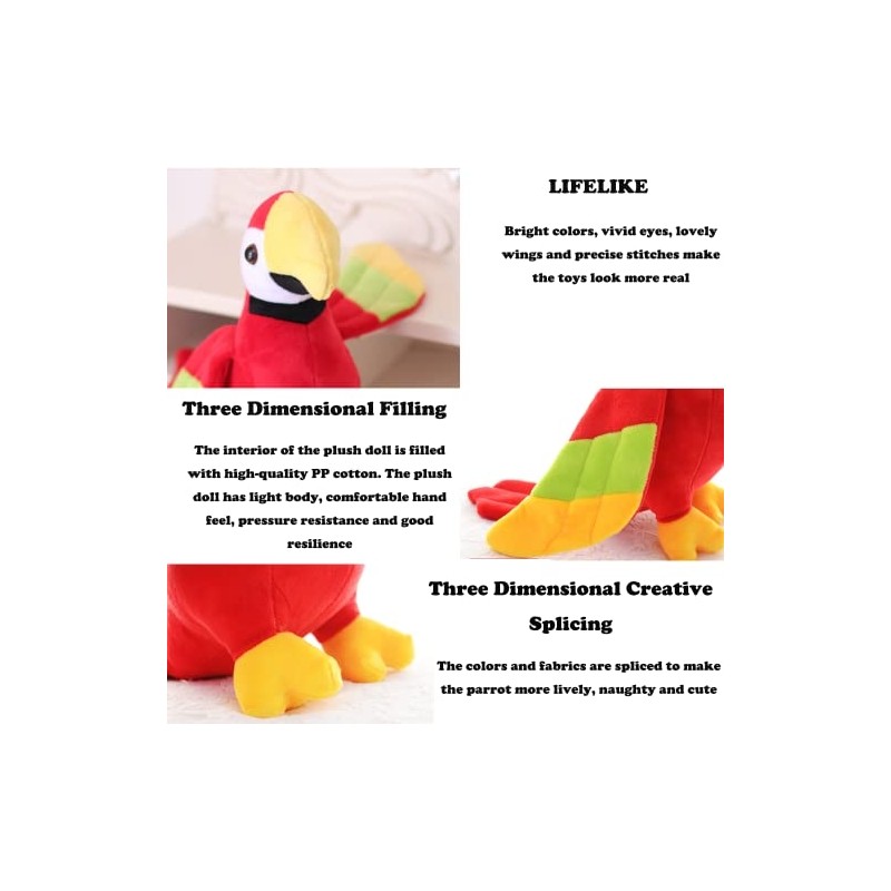 CHELEI2019 9.8" Parrot Plush Stuffed Animal Bird Soft Cute Realistic