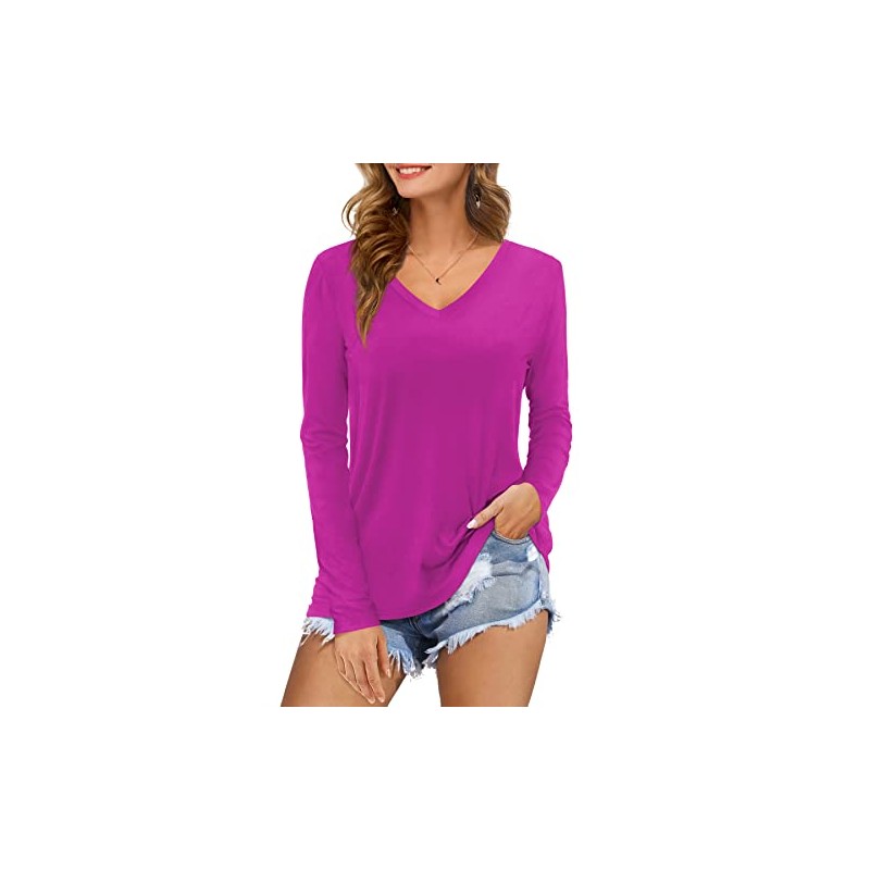 Florboom Women's T-shirt, long-sleeved/short-sleeved V-neck top, summer basic shirt, Mallow
