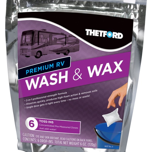 Thetford Premium RV Wash & Wax Toss-Ins - Detergent and Wax for Cars, RVs, Boats, Trucks - 6x1 oz Packets 96008