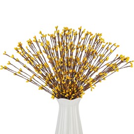 Juinte 12 Pcs Floral Picks Artificial Pip Berry Sprays Floral Spray Berry Garland Flower Branches Stems for Autumn Fall Winter Home Decoration Embellishing (11.8 Inch,Yellow)