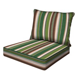 Honeycomb Outdoor Essentials Deep Seat, 24 x 24, Stripe Pine Green Chair Cushion for Patio Furniture