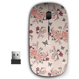 KAWAMOUSE 2.4G Ergonomic Portable USB Wireless Mouse for PC, Laptop, Computer, Notebook with Nano Receiver (Victorian Roses)