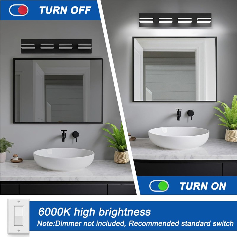 IZORRO LED Modern Bathroom Lights Fixtures(4-Light,Dimmable,360°Rotate),Matte Black Acrylic Wall Lighting,Vanity