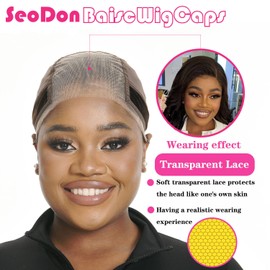 Lace Wig Grip Cap for Women 4x5 Transparent Lace Wig Caps Non Slip Wig Gripper for Keeping Wigs In Place Adjustable Wig Cap with Grip Headband Make Your Wigs Glue Free (Brown and Nude, Large)