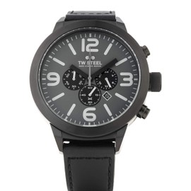 TW Steel Marc Coblen TWMC67 Edition Chrono with Leather Strap 50 mm Grey Sunray/Black, Black/silver grey/black, Strap.
