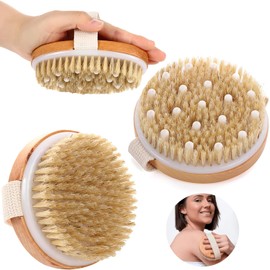 2pcs Cepillo Corporal para Masaje, Exfoliante de Baño de Cerdas, Naturales para Eliminar las Toxinas de la Piel Muerta para Cuerpo Seco, Ayuda al Tratamiento de Celulitis (A)