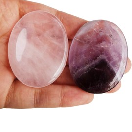 Loveliome Rose Quartz and Amethyst Thumb Worry Stone, Stress Relax Healing Reiki Crystal Pocket Palm Stones,Pack of 2