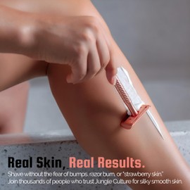 JUNGLE CULTURE® Rose Gold Safety Razor for Women • Luxurious Eco Friendly Reusable Metal Razors for all Skin Types • Double Edge Blades Not Included • Body & Face Single Blade Shaver & Shaving Guide