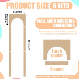 Nuanchu 4 Set Arch MDF Wall Molding Kit 118 x 31.5 Inch Pre-Cut Arch Wainscoting Panel Board and Batten Wall Panel Decor Paintable Accent Kit for DIY Home Bedroom Living Room Decor