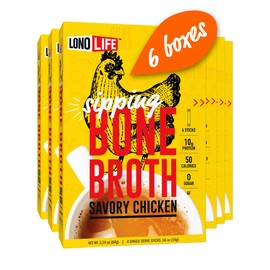 LonoLife Chicken Bone Broth Powder Mix | 10g Protein | Collagen-Rich, Keto & Paleo Friendly | Natural Ingredients | 24 Portable Stick Pack Servings