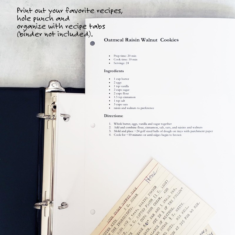 PRE-Printed Recipe Binder Index TAB DIVIDERS – Sets of 10.