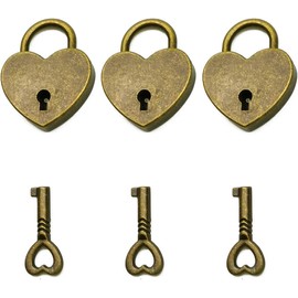 3pcs Small Heart-Shaped Metal Lock with Key Set, Mini Love Lock for Diary Book, Jewelry,Backpack, Padlock Luggage Padlock