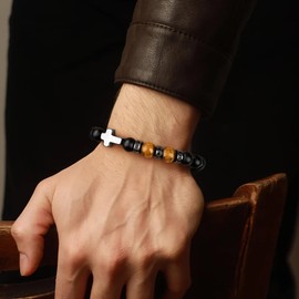 Joycuff Husband Birthday Gifts To My Husband Cross Bracelet from Wife Christian Ideas Baptism Gift for Men, 7.3 inches