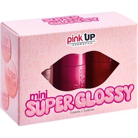 PINK UP Mini Super Glossy Ultra Brillo y Larga Duración Labios Hidratados y Volumen Natural Textura Ligera No Pegajosa Labial Gloss Set 3 Tonos Mini Edición Limitada