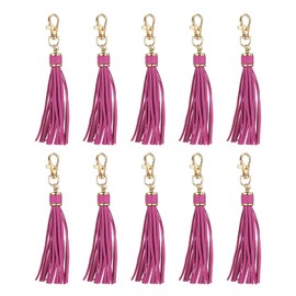 uxcell 10pcs PU Leather Tassels, 6 Inch Keychain Tassel Charm Tassel Purse Charm with Lobster Swivel for Jewelry Making, Handbag, DIY Crafts, Phone Straps (Purple Rose Red)