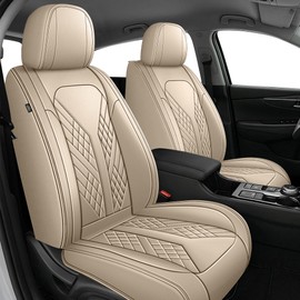 JIAMAOXIN Front Seat Covers Fit for Hyundai Tucson 2010-2025 2026 Waterproof Faux Leather Car Seat Cover Compatible with Airbag(2PCS Front, Beige)