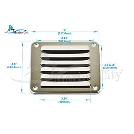 MARINE CITY 316 Stainless-Steel 4-13/16” × 5” Rectangle Stamped Louvered Vent for Marine Yacht