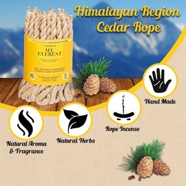 Lamatar1 Mt Everest Himalayan Region Cedar Rope, from Kathmandu Nepal, Eco-Friendly, Used for Aromatic Ambiance, Healing, Purification, Made from Pure Cedar Wood, Natural & Safe, 45 Ropes in a Bundle