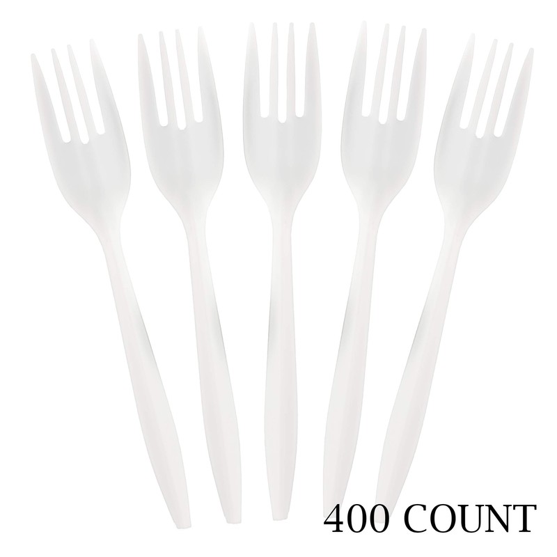 PLASTICPRO Cutlery 400 Mediumweight White Disposable Plastic Forks