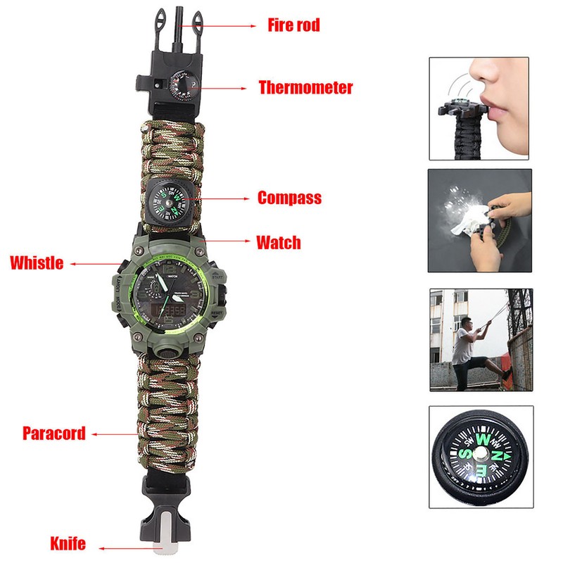 Outdoor Sports Multifunctional Survival Watch Travel Hiking Camping Rescue Paracord