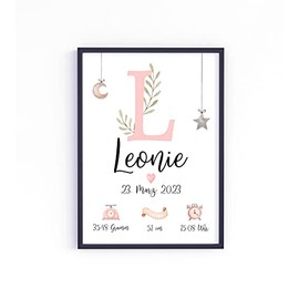 Geburtsposter personalisiert mit Namen und Geburtsdaten f√ºr M√§dchen und Junge als Geschenk Babyzimmer Kinderzimmer Deko Babygeschenke Geburt Taufe Geburtsgeschenk (M√§dchen)