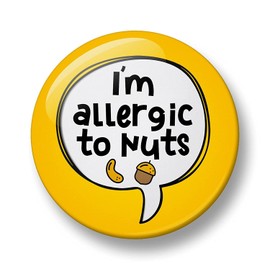 Allergy Alert Pin Badge, I am allergic to Eggs, Nuts, Peanuts, Fish, Gluten, Milk, Lactose Pin Badge Button Badge Pin, 32mm, Allergy Alert, Food Allergy Badges (I am allergic to Nuts)