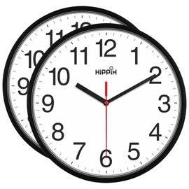 Yoobure Clock Black Wall Clock Silent Non Ticking Quality Quartz - 10 Inch Round Easy to Read for Home Office & School Decor Clock 2PA