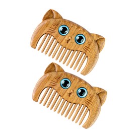 FOMIYES 2pcs Green Sandalwood Combs Fine Tooth Hair Combs for Women Small Cat Design Portable Lightweight
