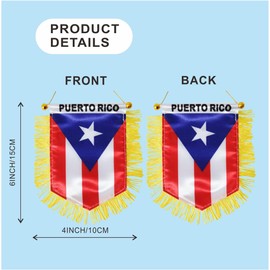 Puerto Rico Hanging Flag with Suction Cup Double Sided Mini 4x6 Inch Puerto Rican Banner Decorations for Car Home Wall Door Window