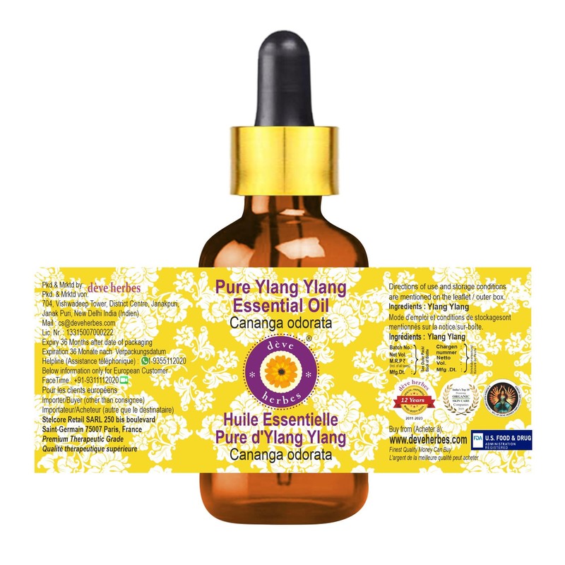 Deve Herbes Pure Ylang Ylang Essential Oil (Cananga odorata) with