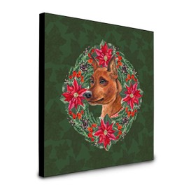 Caroline's Treasures Miniature Pinscher Poinsetta Wreath Artwork Panel Wall-Decor, Multicolor