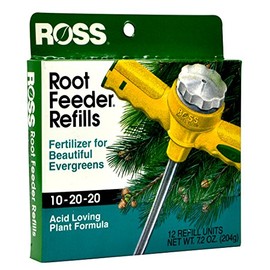 Ross Evergreen Shrub and Tree Fertilizer Refills for Ross Root Feeder, 10-20-20 For All Evergreens and Acid Loving Plants, 12 Refills