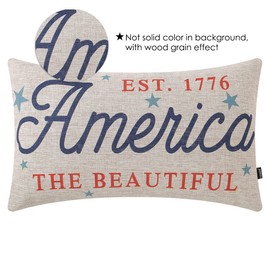 TRENDIN Fourth of July Pillow Cover 12x20 inches Est. 1776 America The Beautiful Patriotic Sign Decoration Farmhouse Home Decor Linen Cushion Case for Sofa Couch, PL863TR