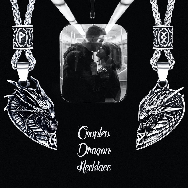 ZiWuark Matching Dragon Necklace Couples Viking Heart Necklace Jewelry for
