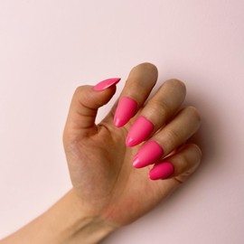 MRSCOL French Tip Press on Nails-Pink,French Tip Press on Nails Almond,Press on Nails Short Reusable 32pcs Nail Kit with Glue