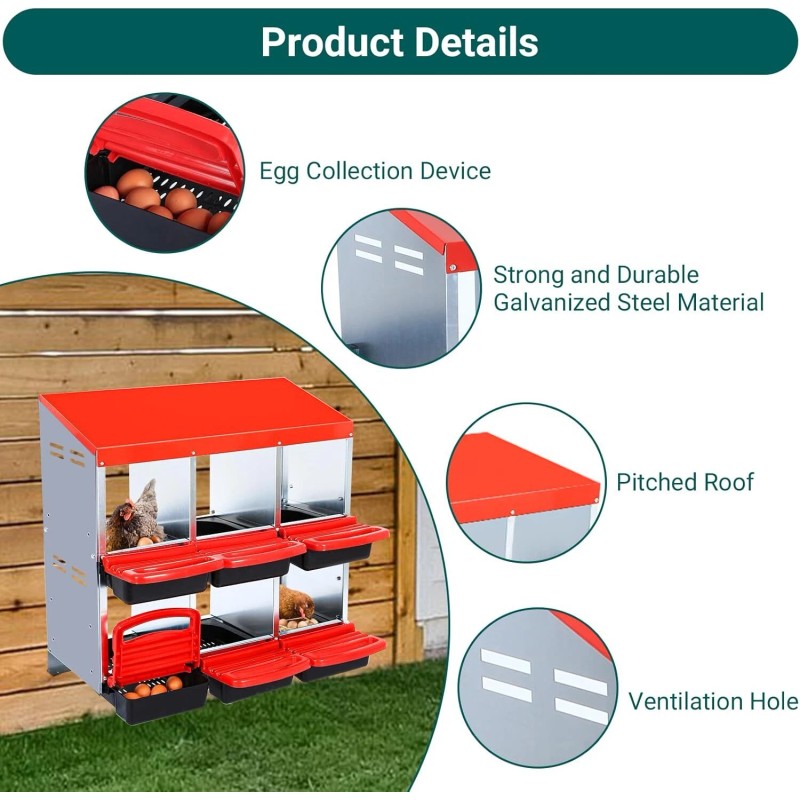 Nesting Boxes for Chickens, 6 Compartment Roll Away Nesting Box
