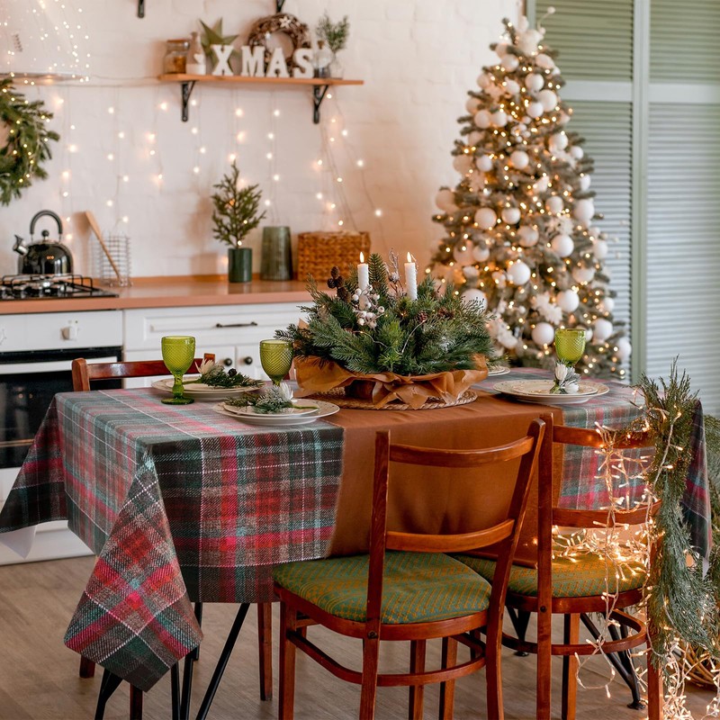 WenYa Christmas Plaid Tablecloth Wipe Clean Table Cloth Wipeable Plastic