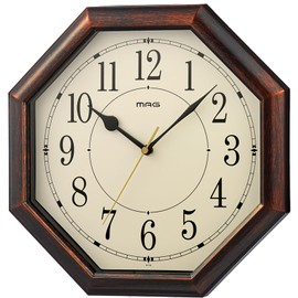 MAG(マグ) Wall Clock, Hanging Clock, Analog Radio Clock, Radio Reception On/Off, Quiet, Continuous Second Hand, Approx. 11.8 x 11.8 inches (30.0 x 30.0 cm), Octagonal Shape, Japanese Room, Woodgrain