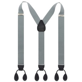 Suspender Elastic Y Back Button End Classic Leather Braces Tuxedo ForMen(Light Grey)